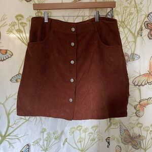 Women's Brown Corduroy Button-Front Mini Skirt